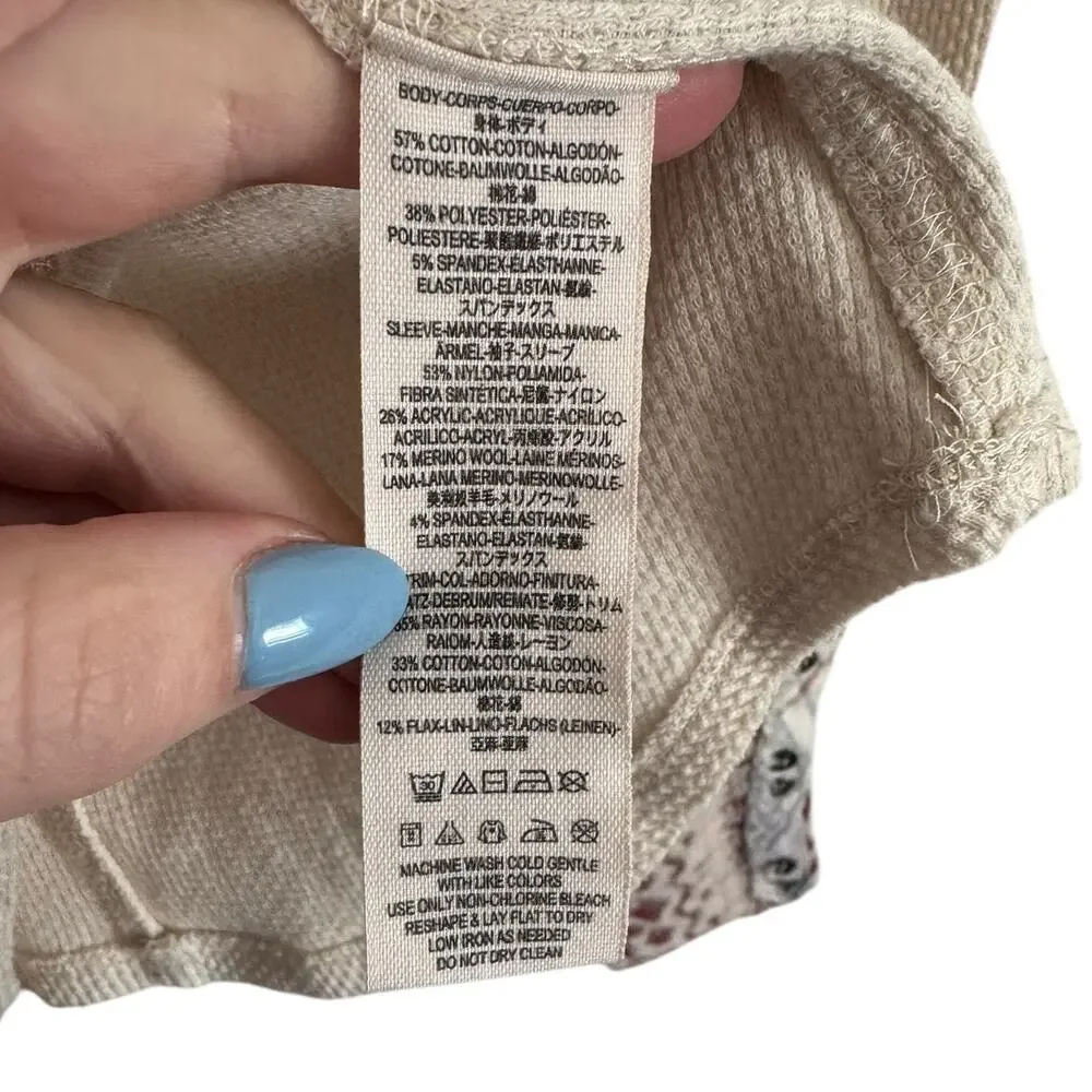 Free People We the Free Art School‎ Cuff Long Sleeve Thermal Taupe Cream Small